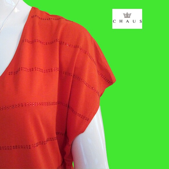 CHAUS NEW Stud Crystals Embellishment Lithe Sleeve Top L - Picture 7 of 12